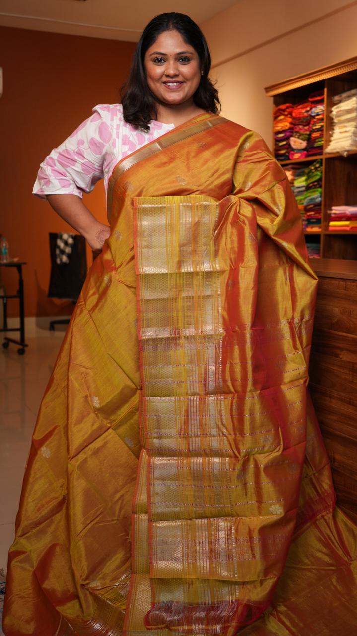 Mangalagiri Silk Cotton Kanchi Border Saree -15-09D-06-10 (DEMERARA)