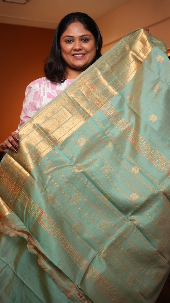 Mangalagiri Silk Cotton Kanchi Border Saree -15-04-03-07 (VERDIGRIS)