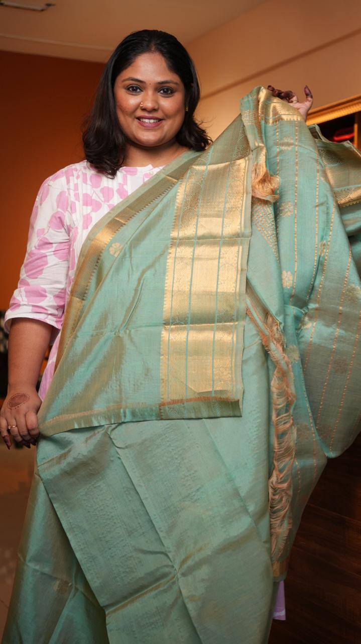 Mangalagiri Silk Cotton Kanchi Border Saree -15-04-03-07 (VERDIGRIS)