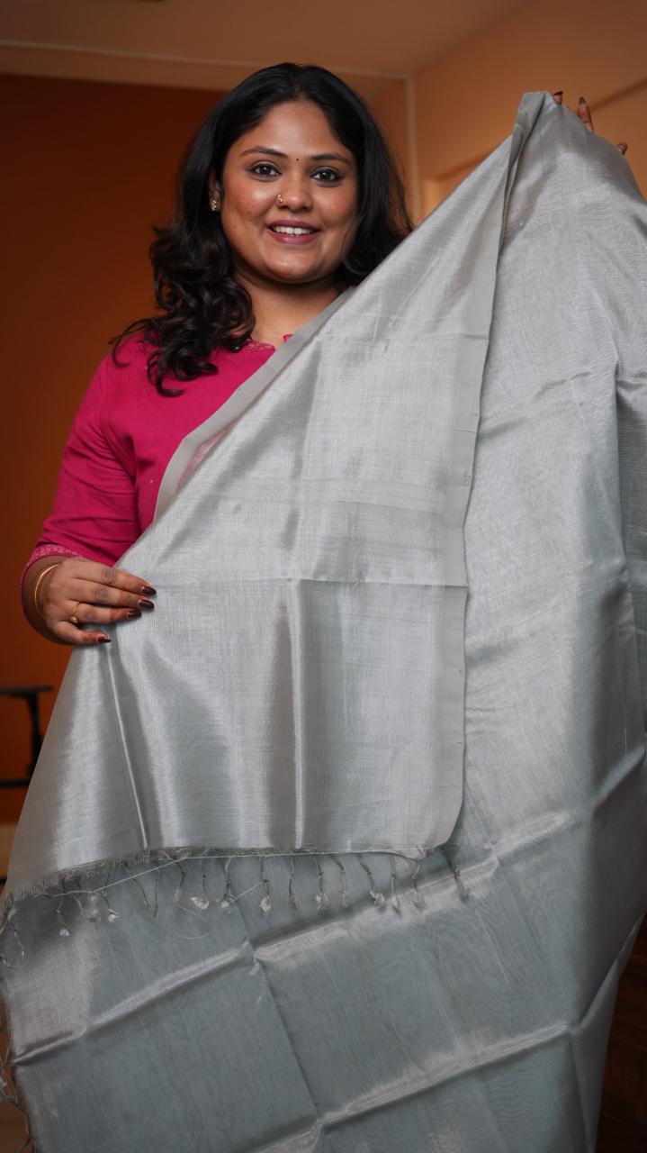 Mangalagiri Plain Silk Cotton Saree -15-09D-01-09 (STERLING)