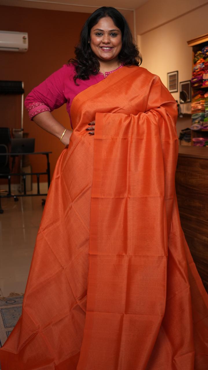 Mangalagiri Plain Silk Cotton Saree -15-09D-01-07 ( TAMARILLO)