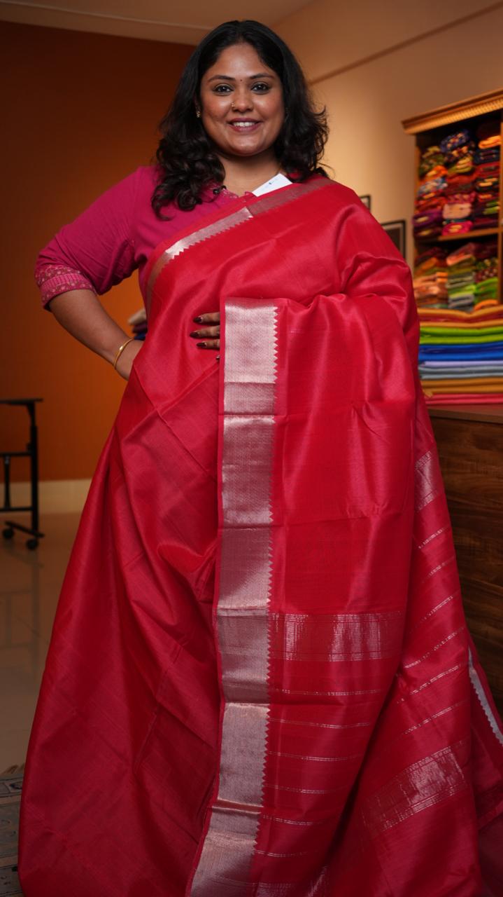 Mangalagiri Silver Nizam Border Saree -15-09D-05-11 (ROSSO)