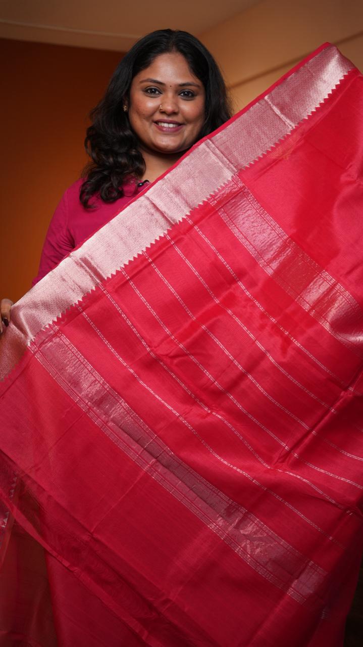 Mangalagiri Silver Nizam Border Saree -15-09D-05-11 (ROSSO)