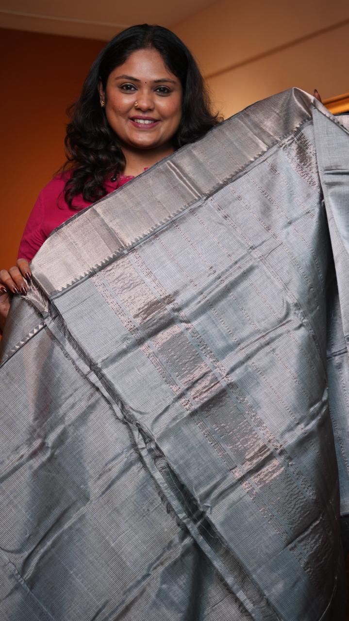 Mangalagiri Silver Nizam Border Saree -15-09D-05-06 (SILVER SOLSTICE)