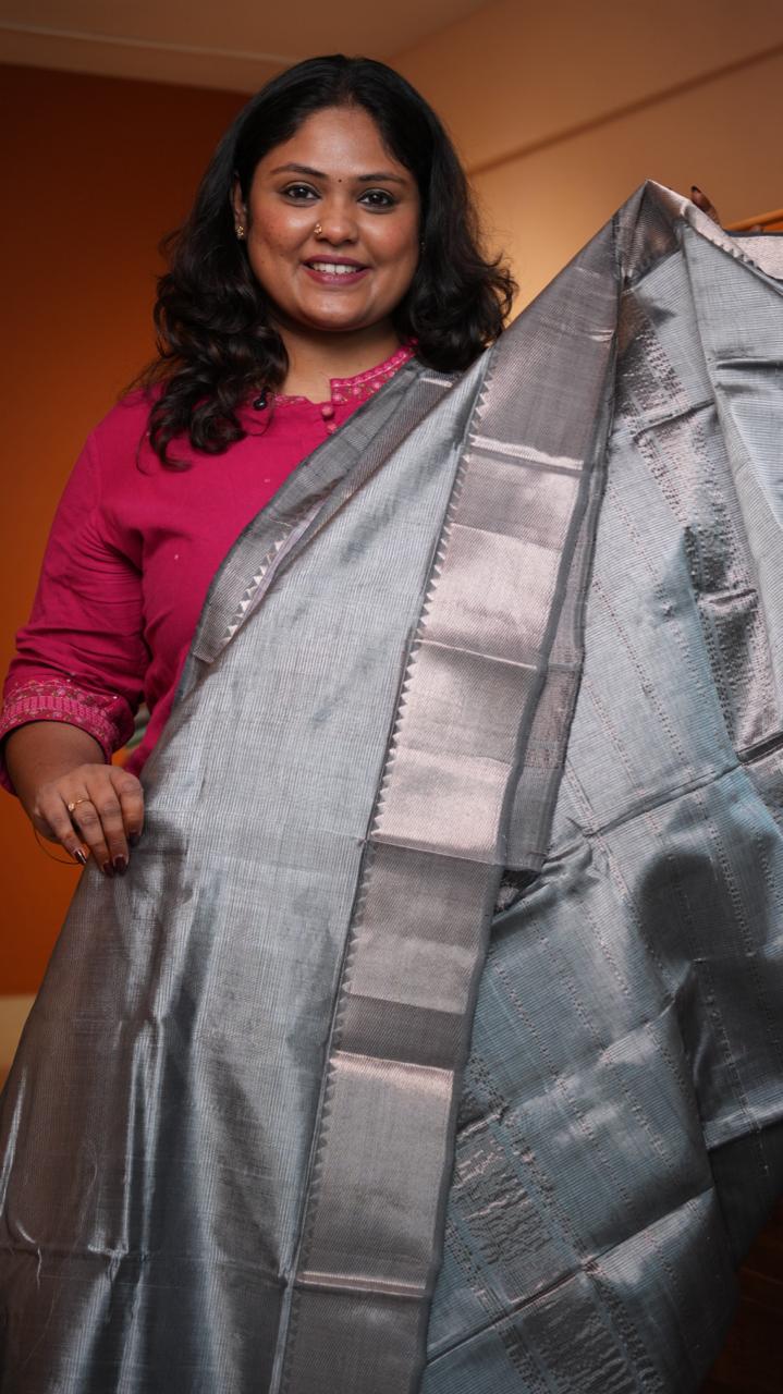 Mangalagiri Silver Nizam Border Saree -15-09D-05-06 (SILVER SOLSTICE)