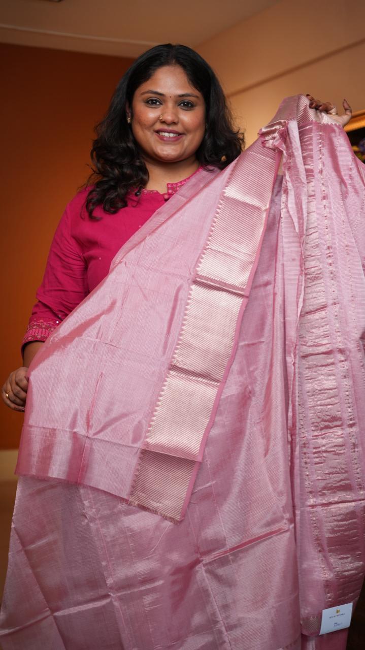 Mangalagiri Silver Nizam Border Saree -15-09D-05-05 (ROSE SONNET)