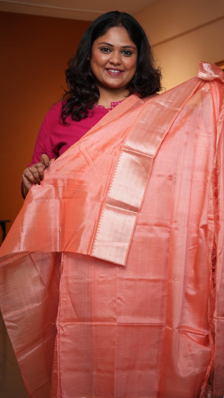 Mangalagiri Silver Nizam Border Saree -15-09D-05-08 (CORAL WHISPER)