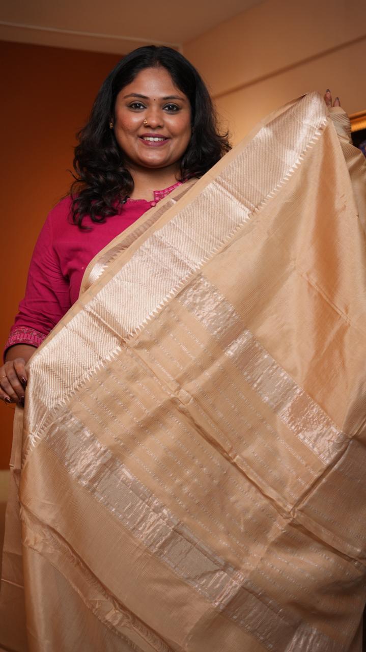 Mangalagiri Silver Nizam Border Saree -15-09D-05-02 (CHAMPAGNE FEST)
