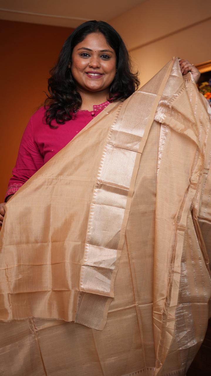 Mangalagiri Silver Nizam Border Saree -15-09D-05-02 (CHAMPAGNE FEST)