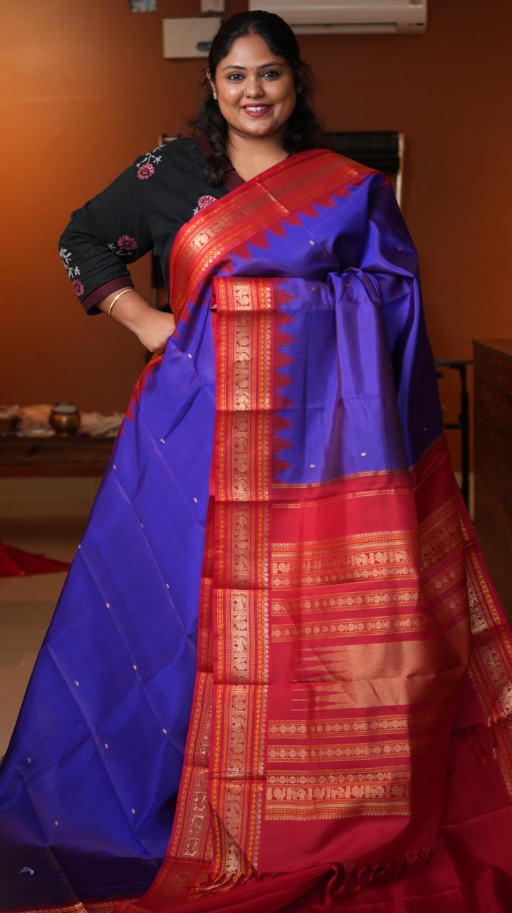 Masterpiece Kanchivaram Pure Silk Saree -01-10-18-04 (INDIGO ROSE)