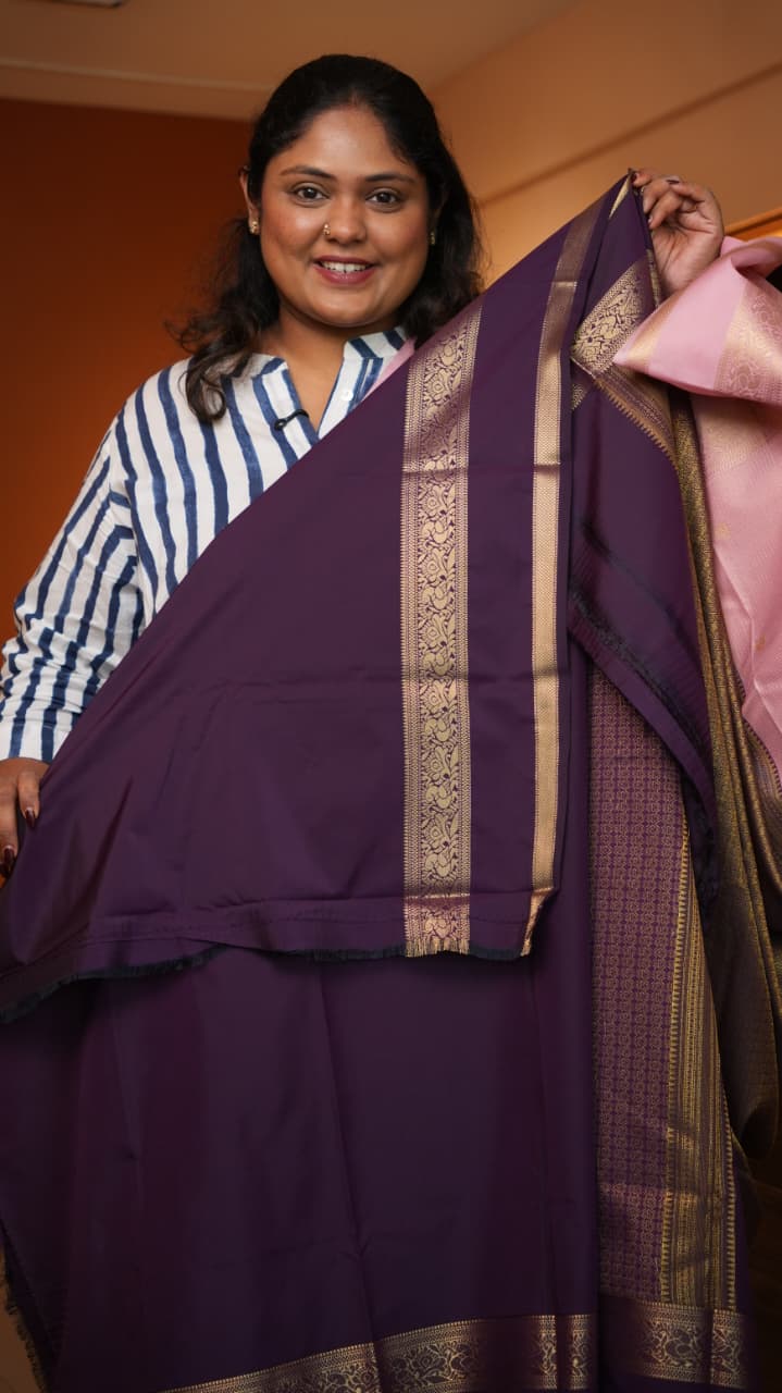 Kanchivaram Inspired Semi Silk Sarees -01-10-29-01 (ROSEWOOD WISTERIA)