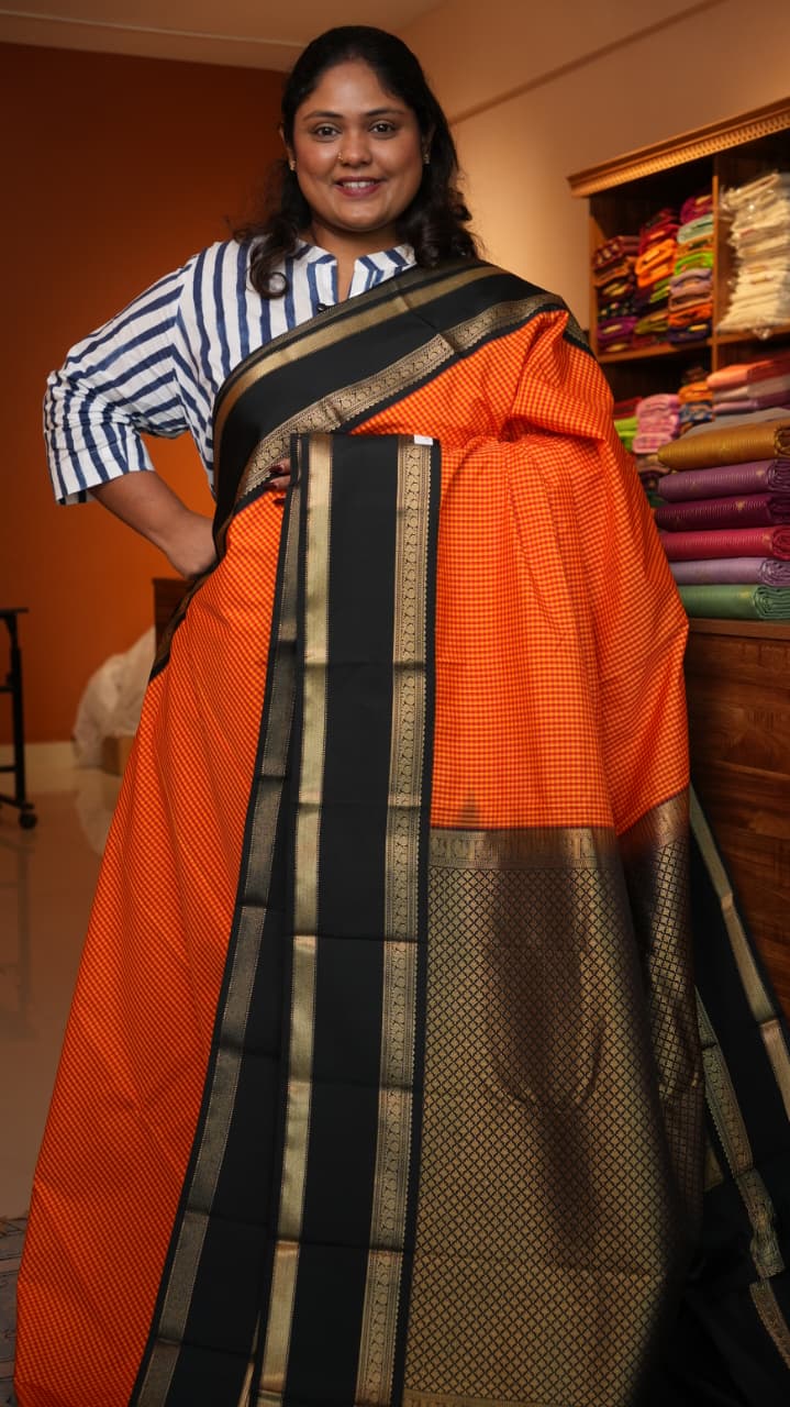 Kanchivaram Inspired Semi Silk Sarees -01-10-31-04 (ORANGE JAAL)