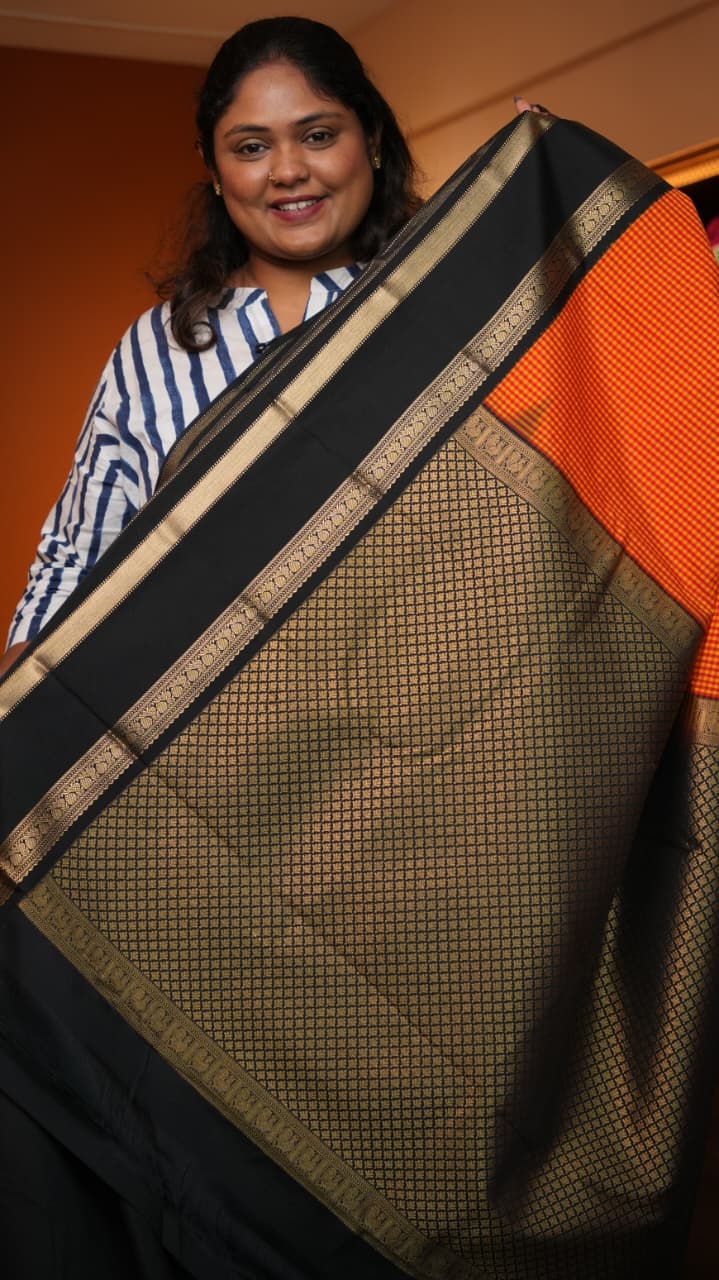 Kanchivaram Inspired Semi Silk Sarees -01-10-31-04 (ORANGE JAAL)