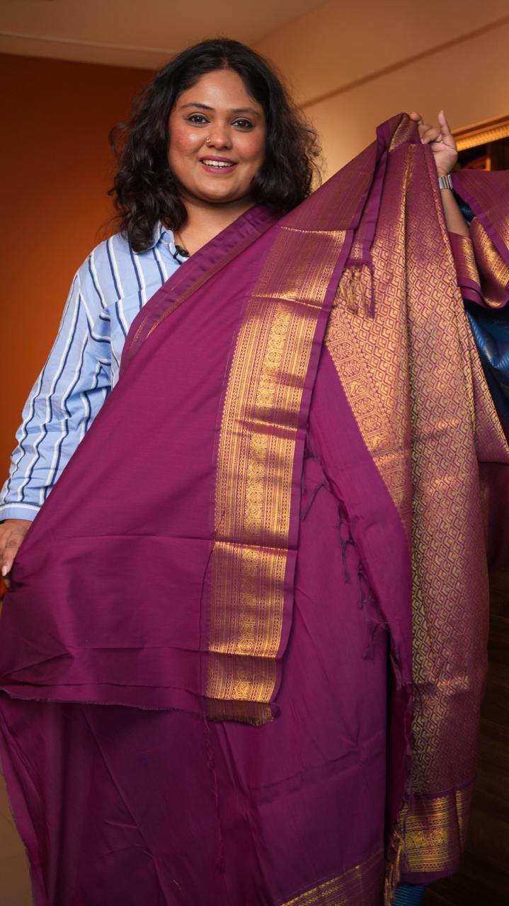 Kanchivaram Semi Silk Sarees - 01-09-09-03 (KINGFISHER)