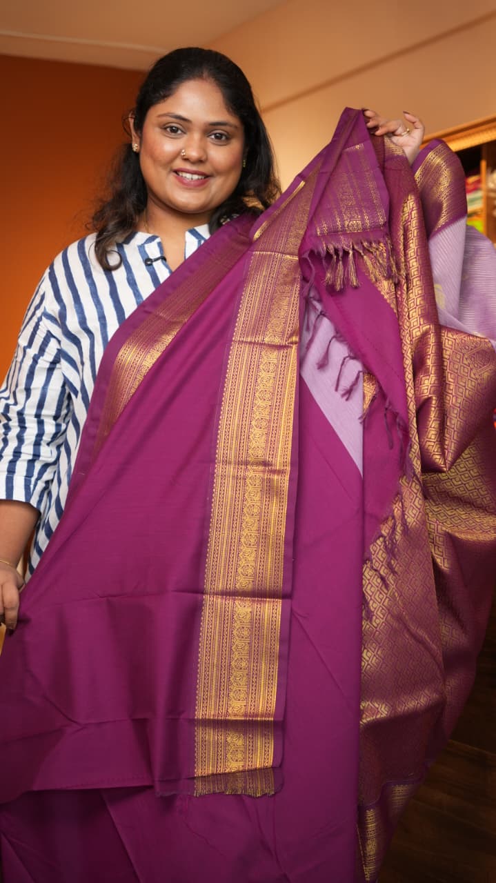 Kanchivaram Semi Silk Sarees -01-10-25-10 (LILACBREASTED ROLLER)