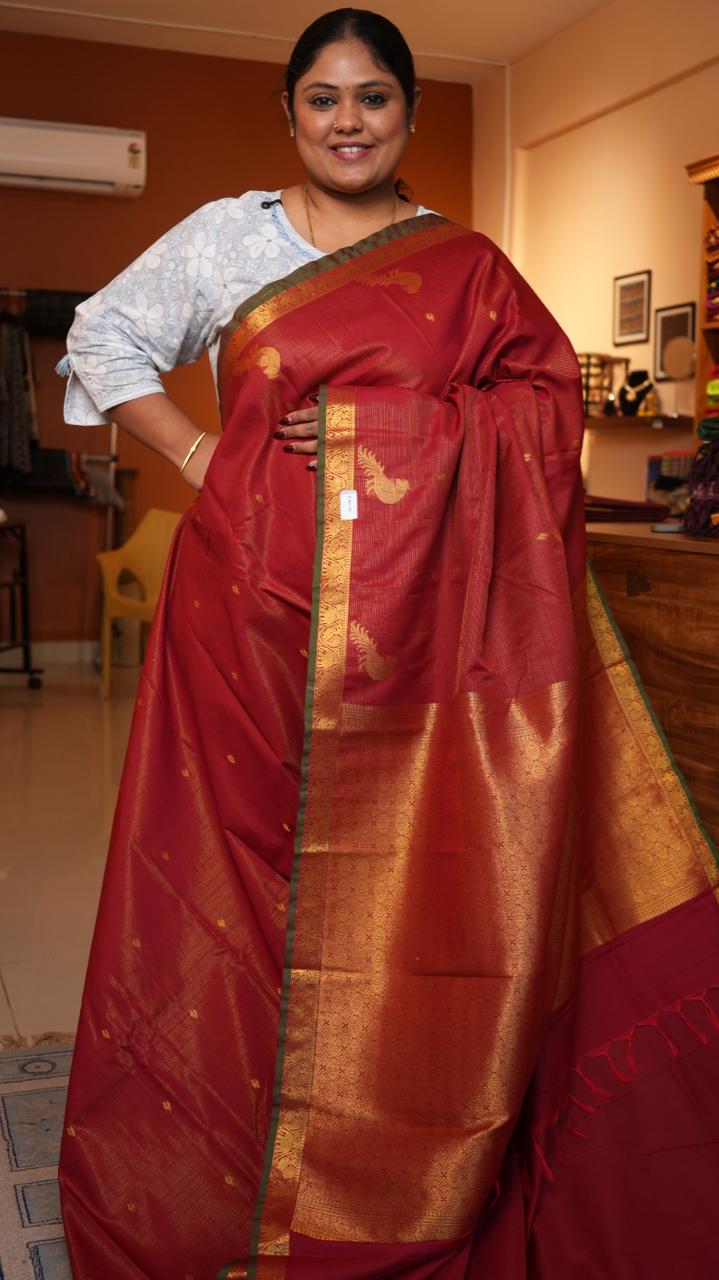 Semi Silk Vairaoosi Kili Bhutta Saree -01-10-24-10 (MARASCHINO)