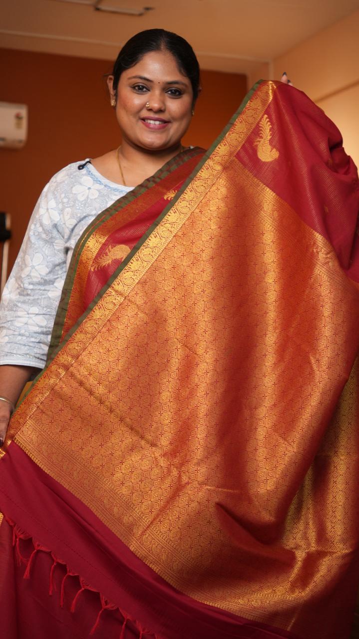Semi Silk Vairaoosi Kili Bhutta Saree -01-10-24-10 (MARASCHINO)