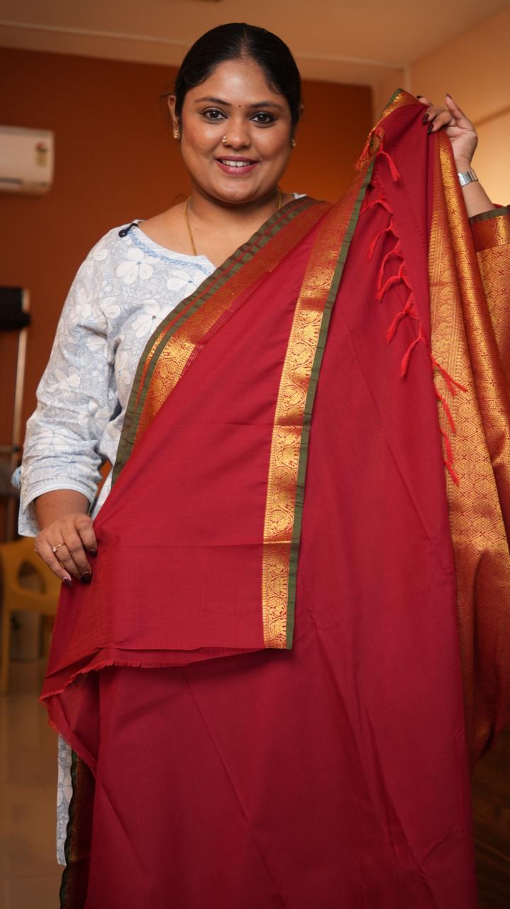 Semi Silk Vairaoosi Kili Bhutta Saree -01-10-24-10 (MARASCHINO)