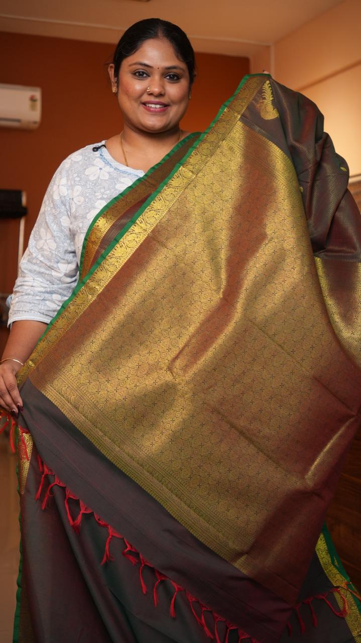 Semi Silk Vairaoosi Kili Bhutta Saree -01-10-24-06 (BISTRE)
