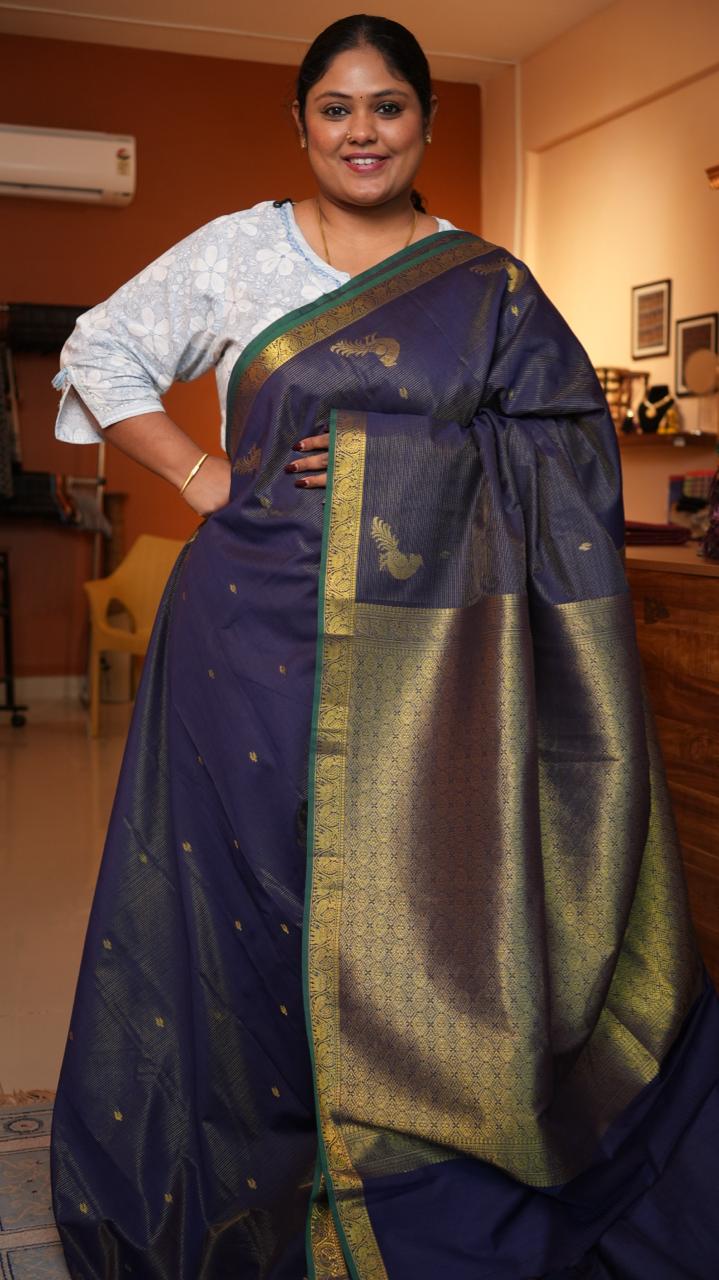Semi Silk Vairaoosi Kili Bhutta Saree-01-10-24-02 (PAVONINE)