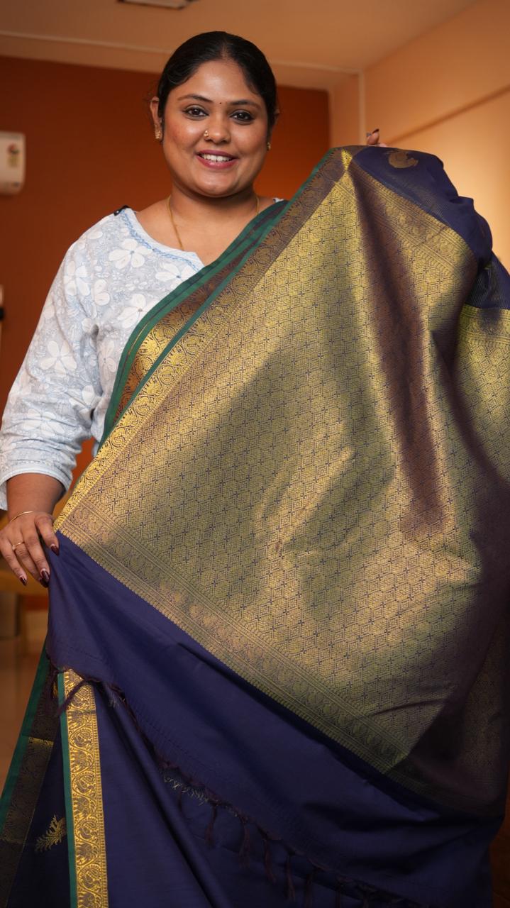 Semi Silk Vairaoosi Kili Bhutta Saree-01-10-24-02 (PAVONINE)