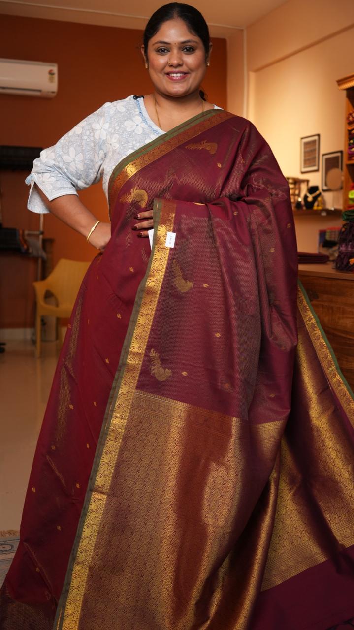 Semi Silk Vairaoosi Kili Bhutta Saree -01-10-24-05 (GARNETELLE)