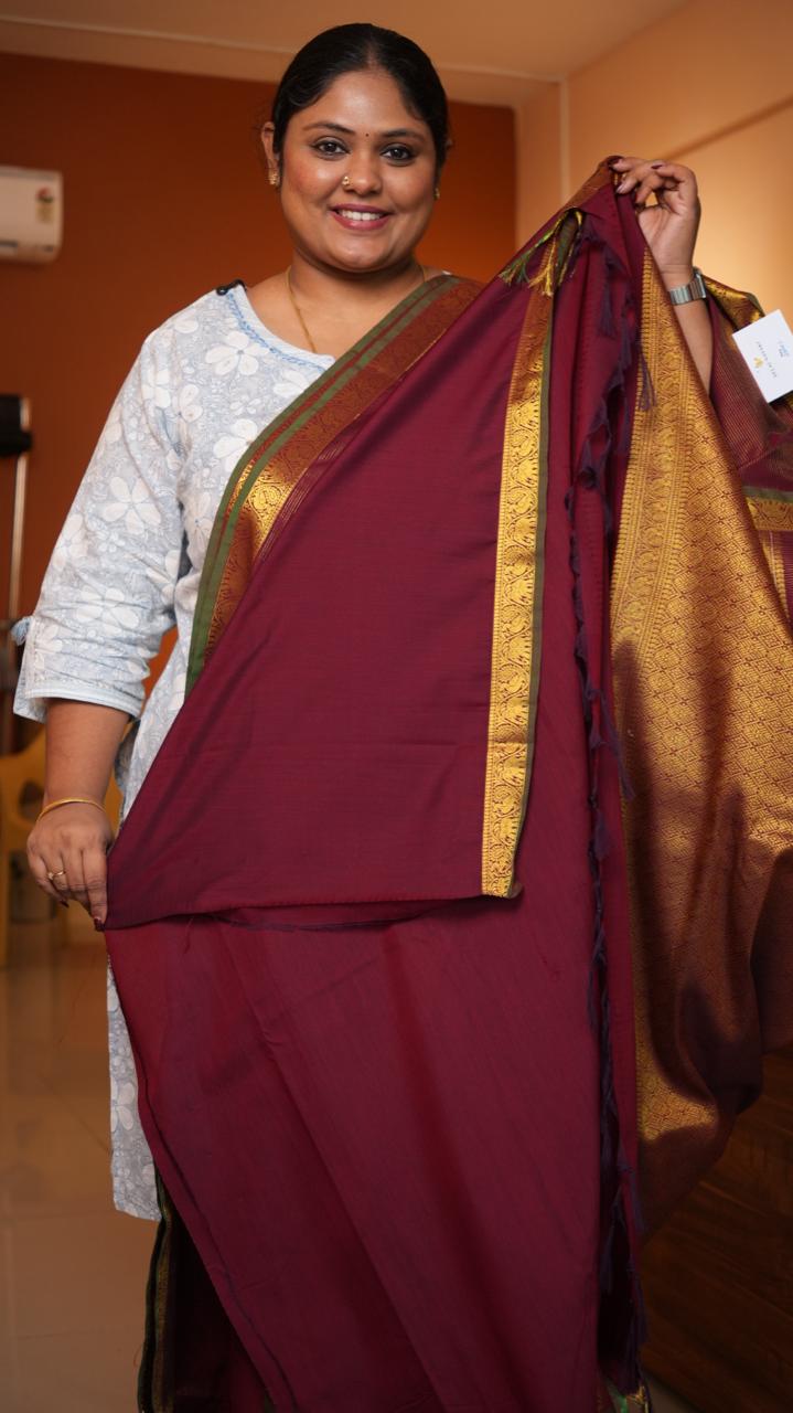 Semi Silk Vairaoosi Kili Bhutta Saree -01-10-24-05 (GARNETELLE)