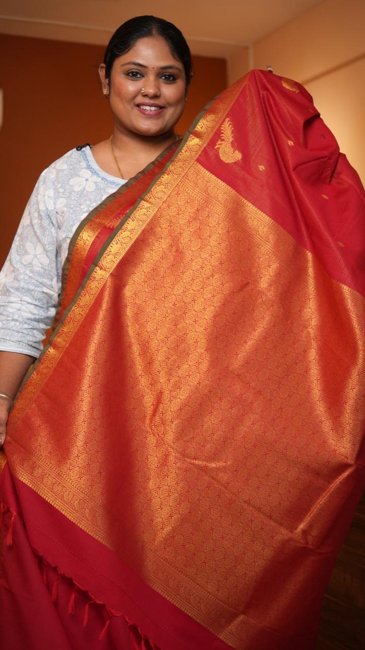 Semi Silk Vairaoosi Kili Bhutta Saree -01-10-24-01 (TITHONIA)