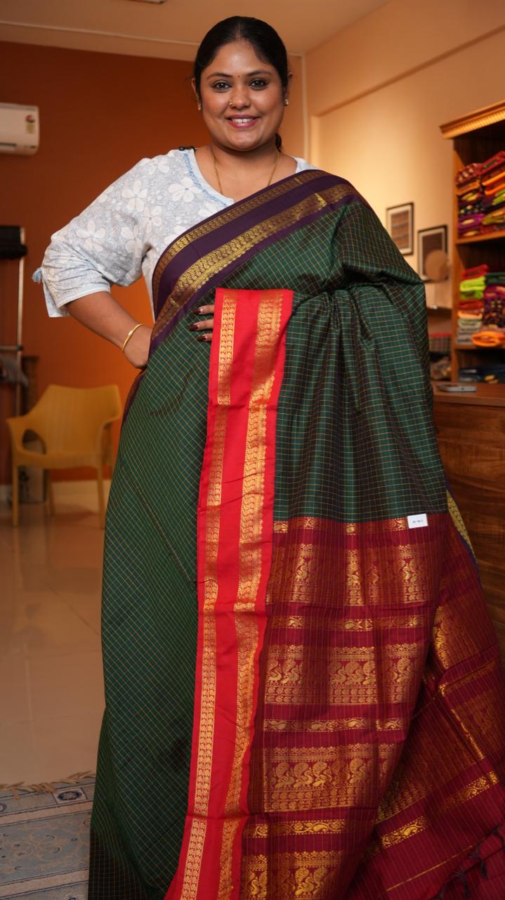 Semi Silk Kattam Ganga Jamuna Saree -01-10-28-04 (FOREST RUBY)