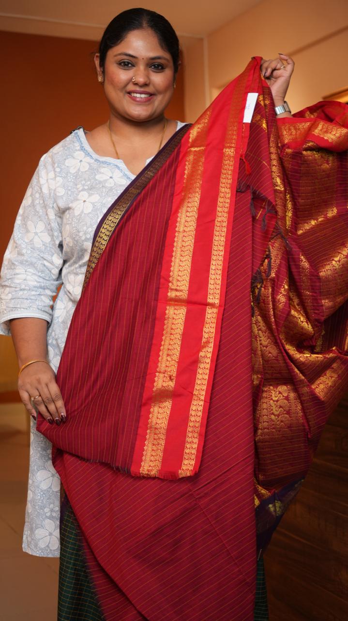 Semi Silk Kattam Ganga Jamuna Saree -01-10-28-04 (FOREST RUBY)