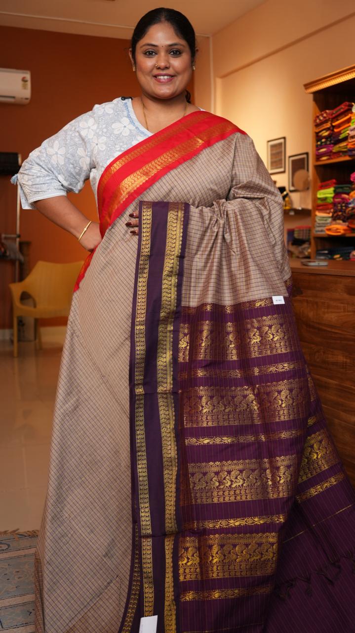Semi Silk Kattam Ganga Jamuna Saree -01-10-28-03 (PEBBLE ORCHID)