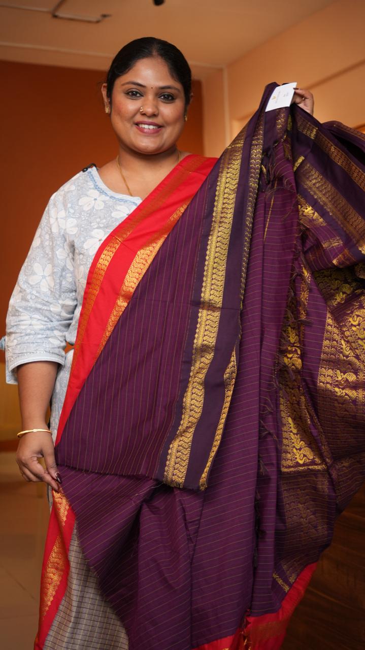 Semi Silk Kattam Ganga Jamuna Saree -01-10-28-03 (PEBBLE ORCHID)