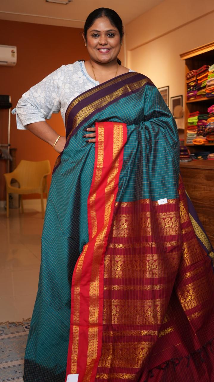 Semi Silk Kattam Ganga Jamuna Saree -01-10-28-01 (LAGOON WINE)