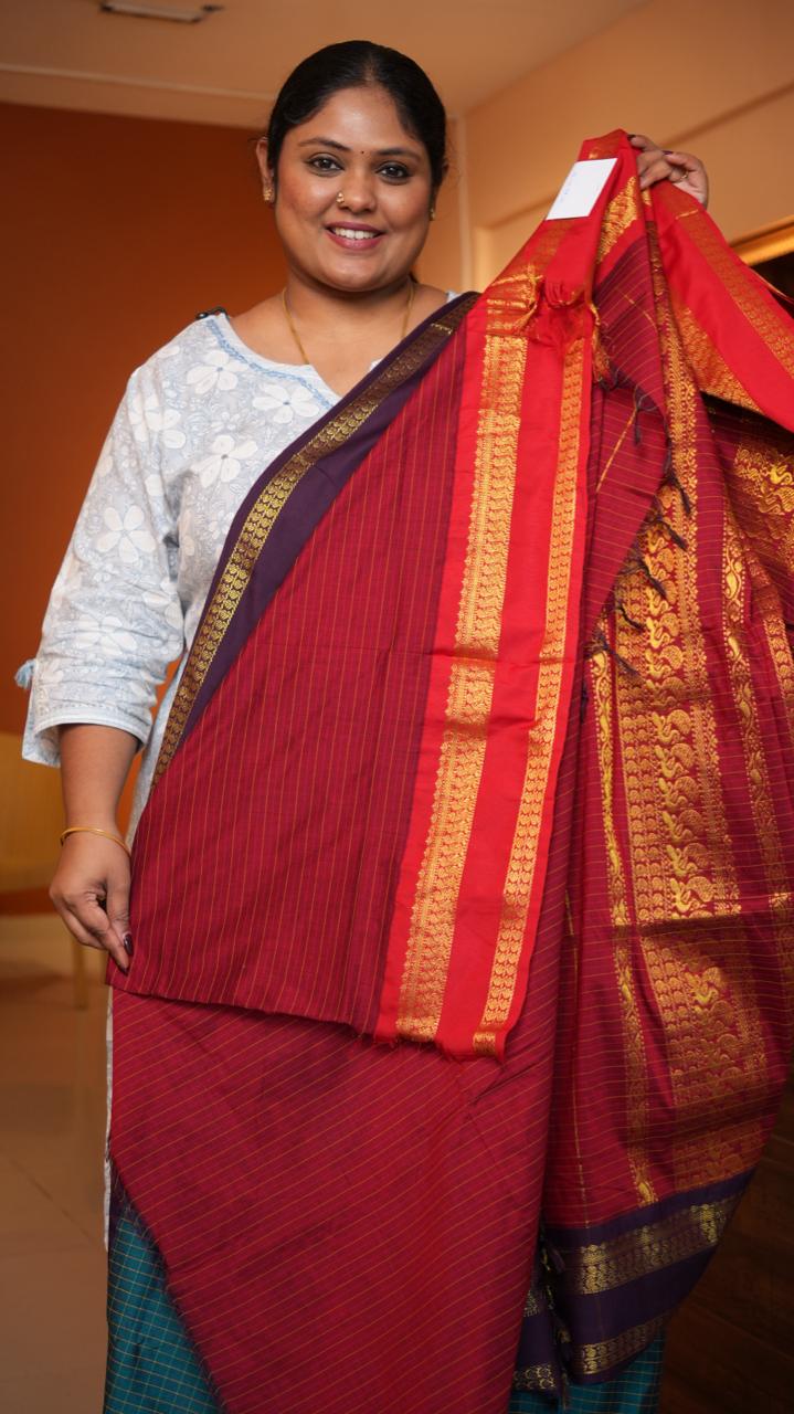 Semi Silk Kattam Ganga Jamuna Saree -01-10-28-01 (LAGOON WINE)