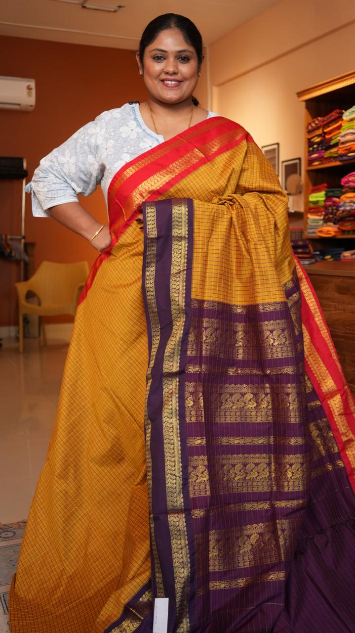 Semi Silk Kattam Ganga Jamuna Saree -01-10-28-06 (MUSTARD AMETHYST)