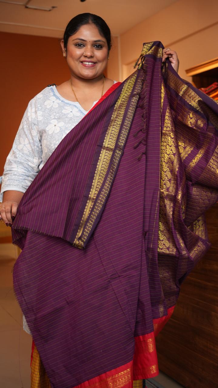 Semi Silk Kattam Ganga Jamuna Saree -01-10-28-06 (MUSTARD AMETHYST)