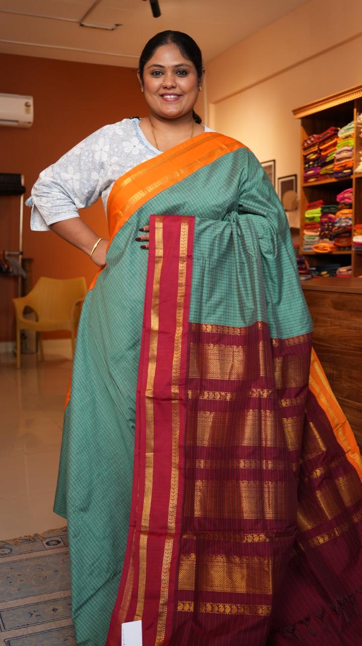 Semi Silk Kattam Ganga Jamuna Saree -01-10-28-07 (SEAFOAM GARNET)