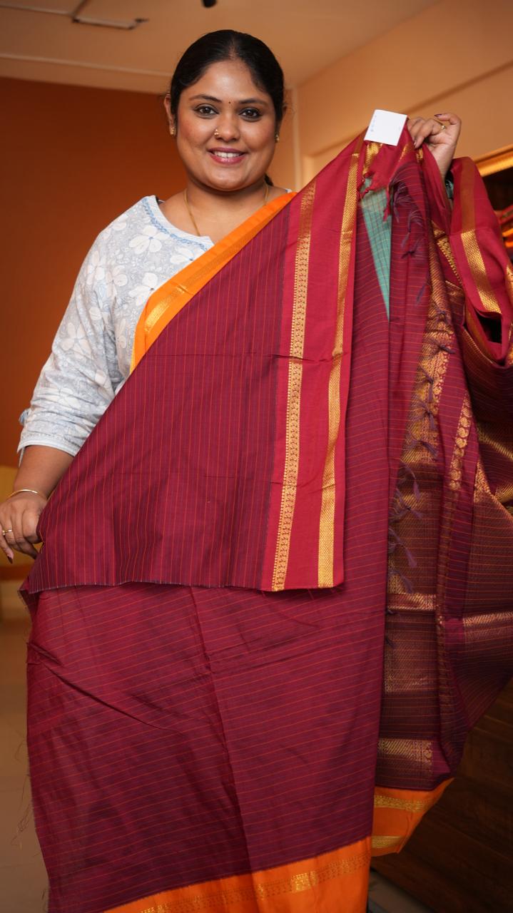 Semi Silk Kattam Ganga Jamuna Saree -01-10-28-07 (SEAFOAM GARNET)