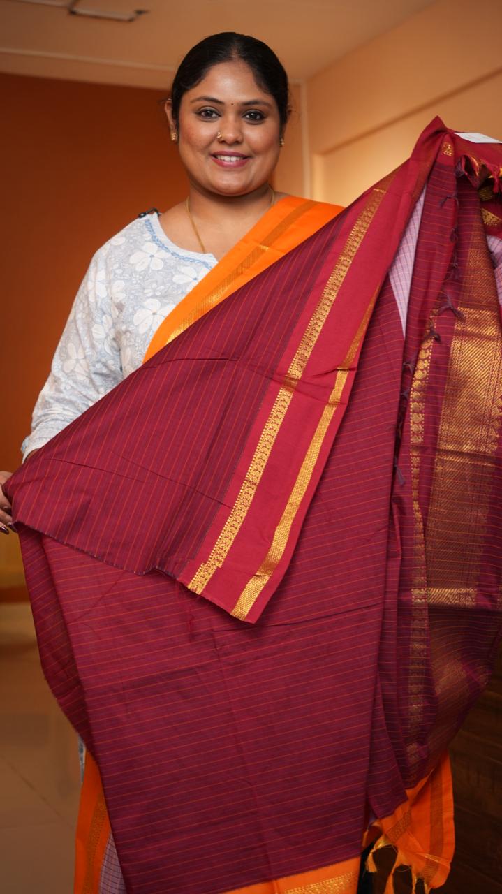 Semi Silk Kattam Ganga Jamuna Saree -01-10-28-05 (MAUVE MERLOT)