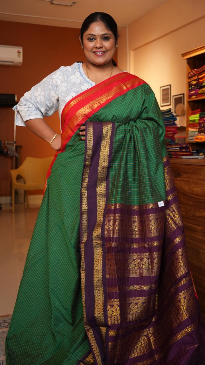 Semi Silk Kattam Ganga Jamuna Saree -01-10-28-02 (JADE AUBERGINE)