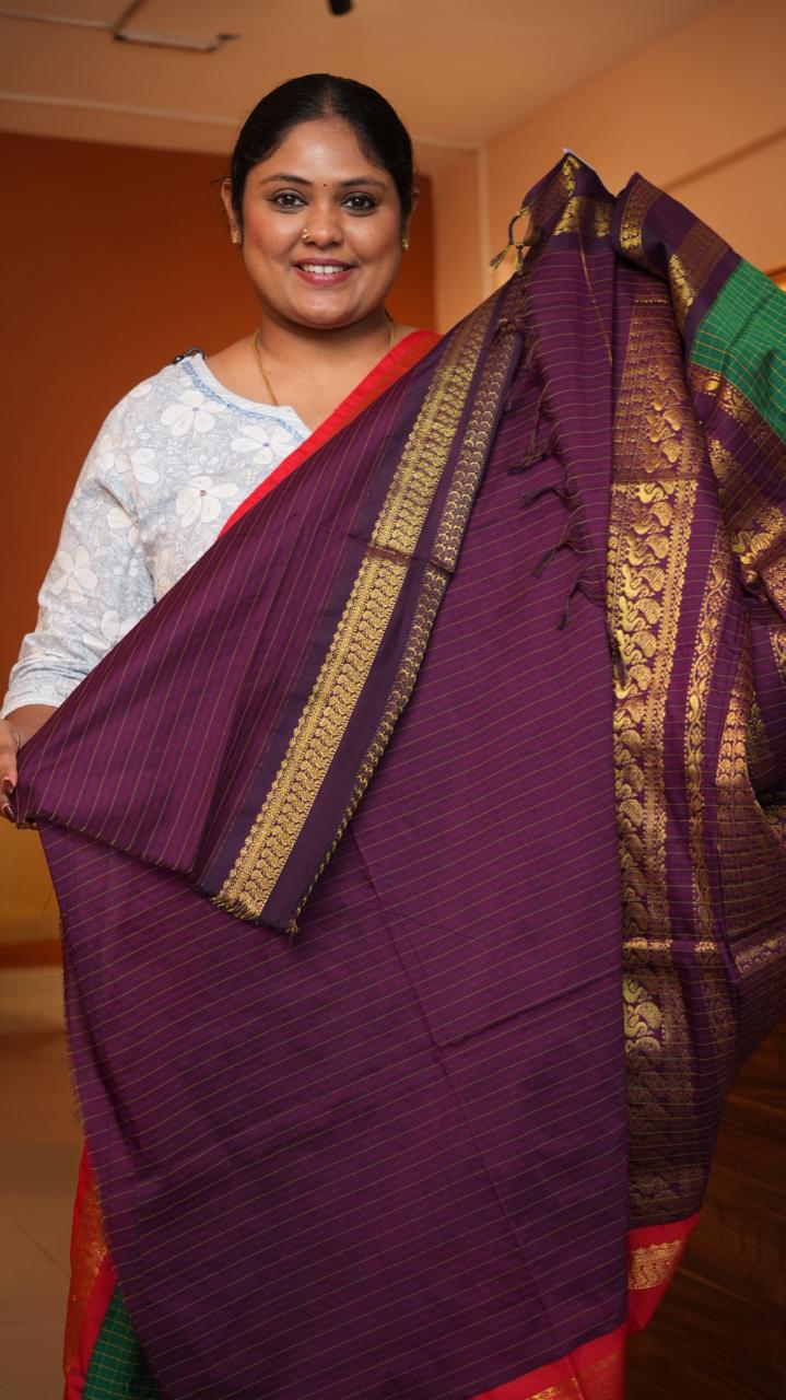Semi Silk Kattam Ganga Jamuna Saree -01-10-28-02 (JADE AUBERGINE)