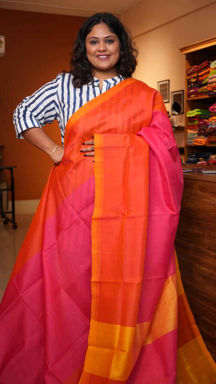 Mangalagiri Plain Dual Shade Saree -15-09D-03-15 (GUAVA ZEST)