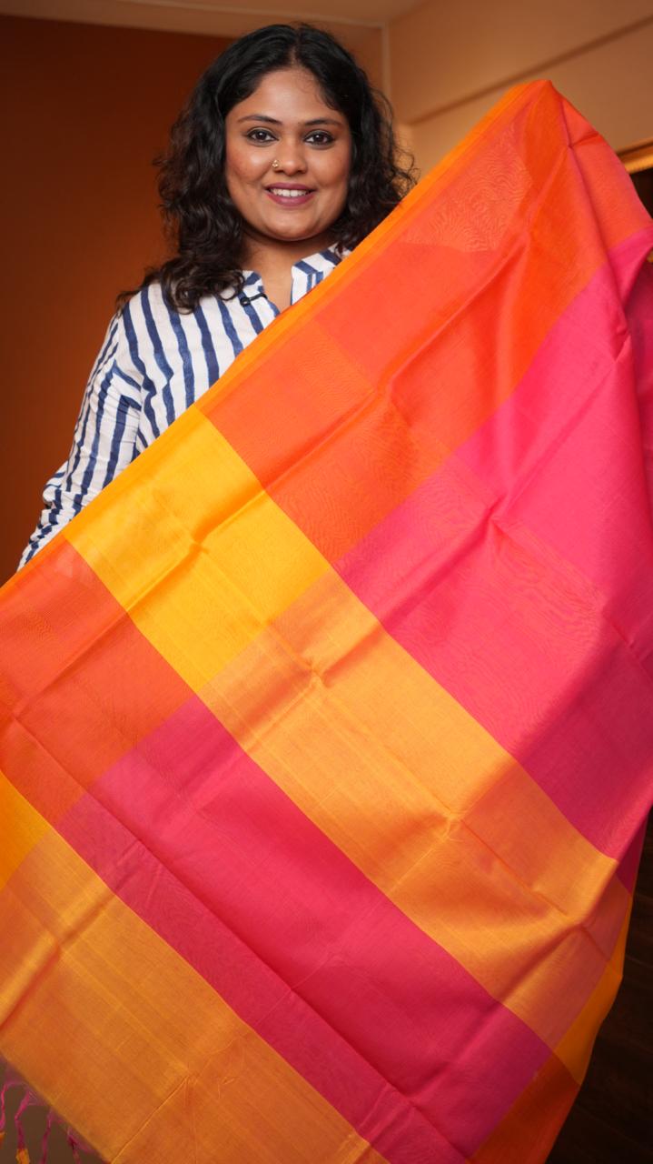 Mangalagiri Plain Dual Shade Saree -15-09D-03-15 (GUAVA ZEST)