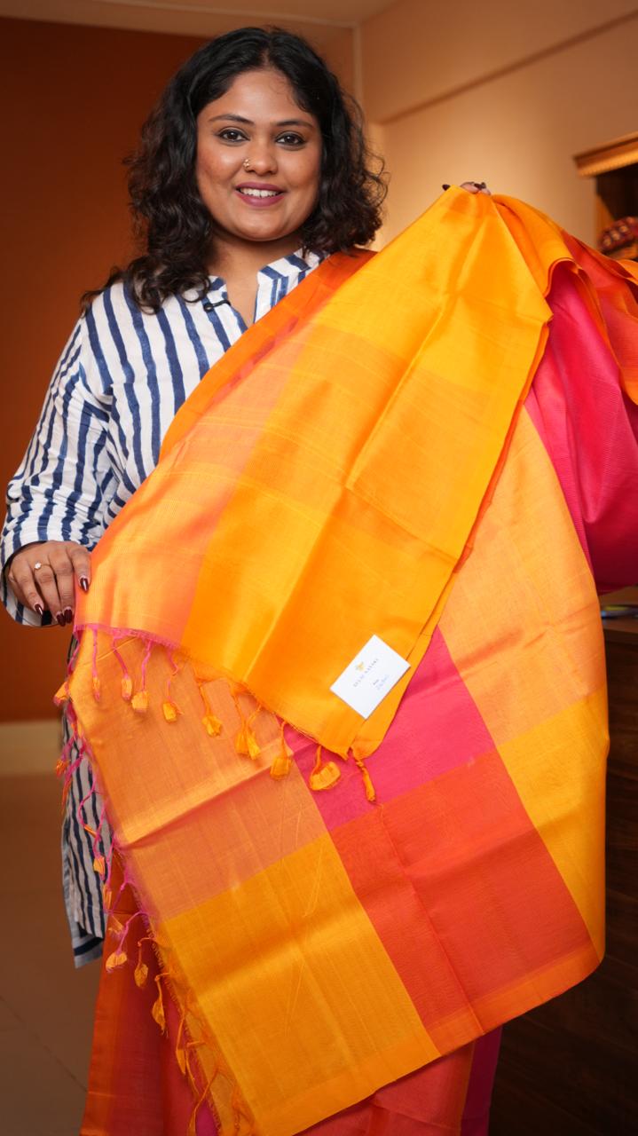 Mangalagiri Plain Dual Shade Saree -15-09D-03-15 (GUAVA ZEST)