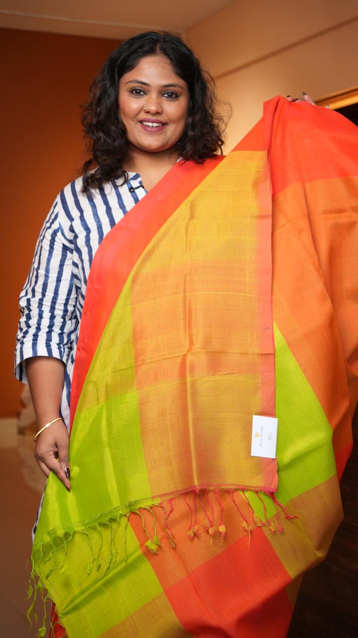 Mangalagiri Plain Dual Shade Saree -15-09D-03-02 (PAPAYA EMBER)