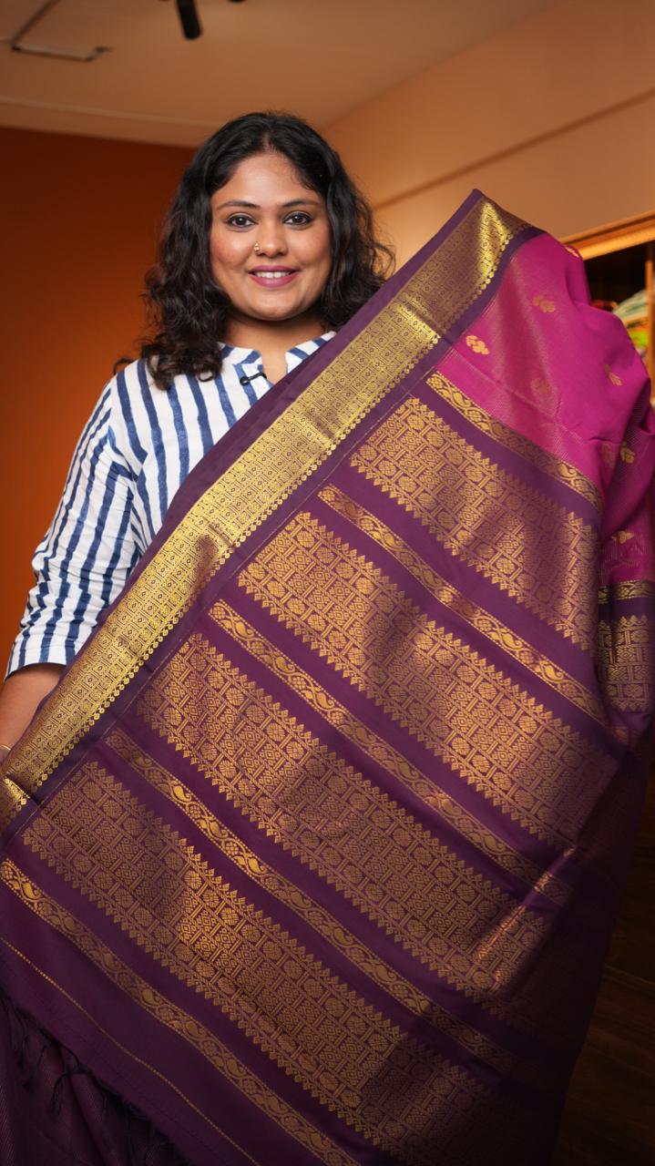Semi Silk Vairaoosi Bhutta Saree -01-10-23-01 (FUCHSIA FIG)