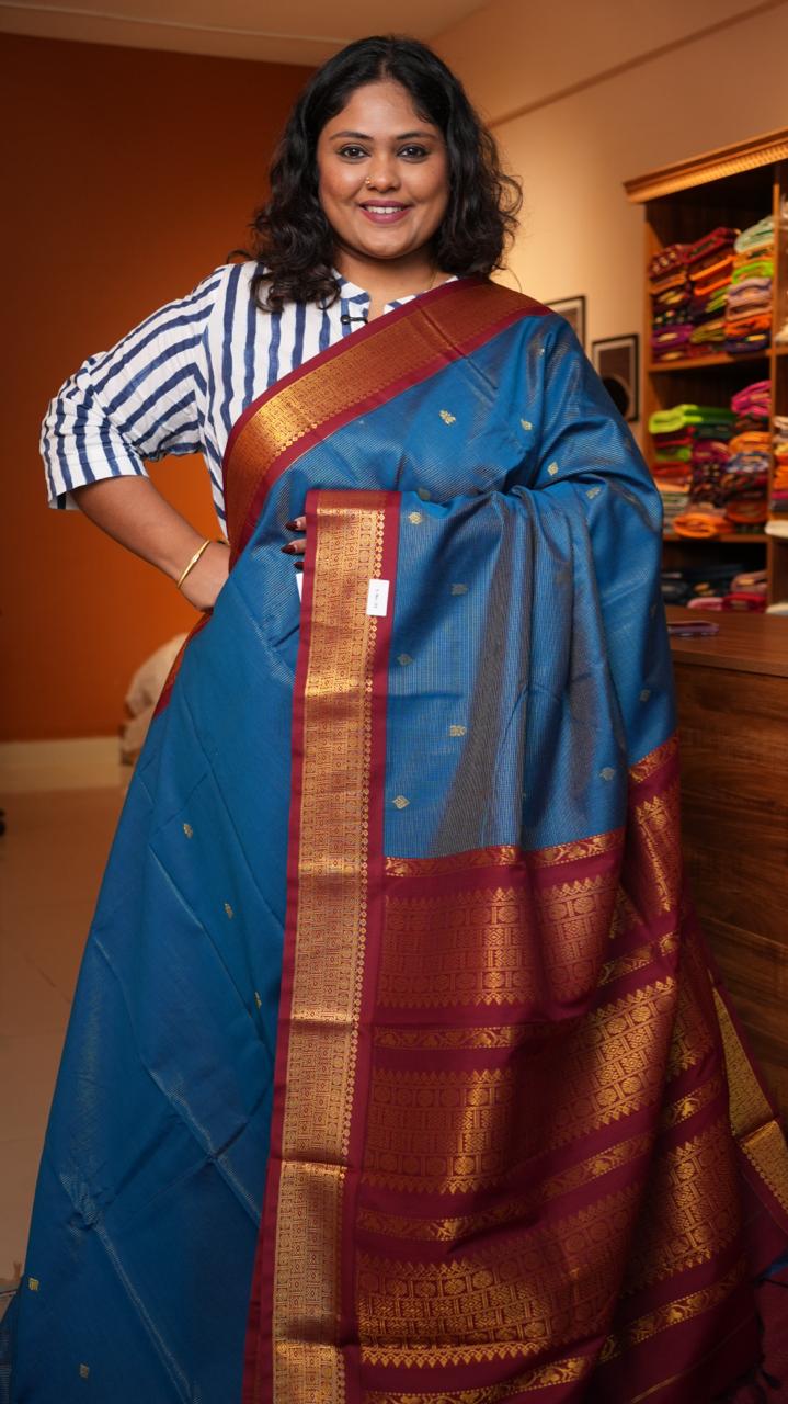 Semi Silk Vairaoosi Bhutta Saree -01-10-23-03 (AZURE AUBURN)