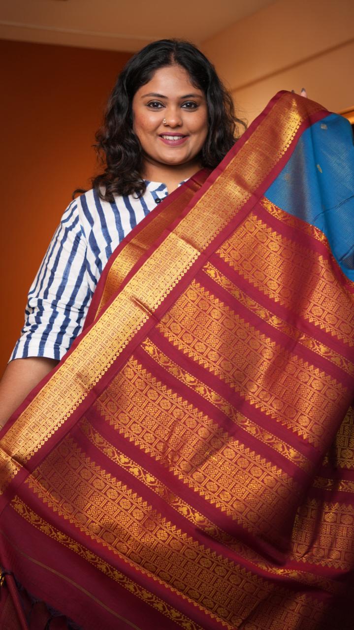 Semi Silk Vairaoosi Bhutta Saree -01-10-23-03 (AZURE AUBURN)