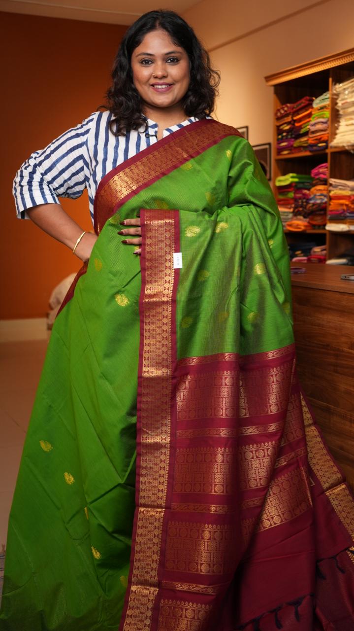 Semi Silk Vairaoosi Bhutta Saree -01-10-23-07 (PARROT PORTWINE)