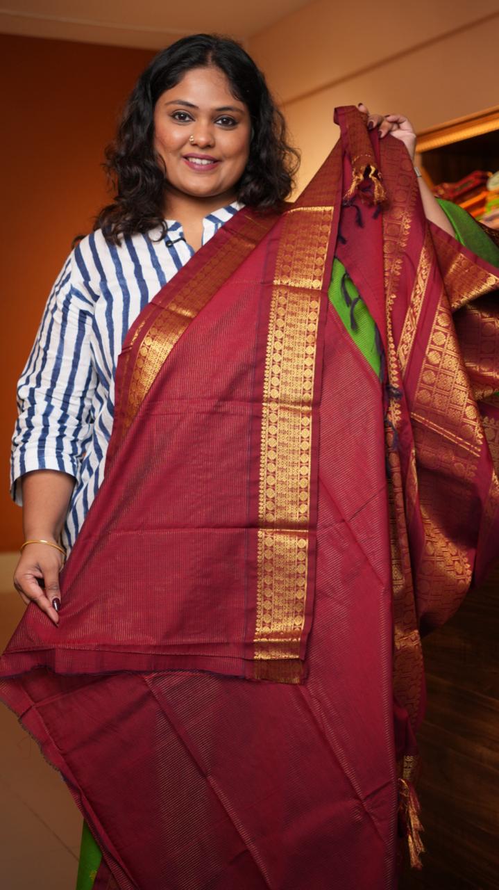 Semi Silk Vairaoosi Bhutta Saree -01-10-23-07 (PARROT PORTWINE)